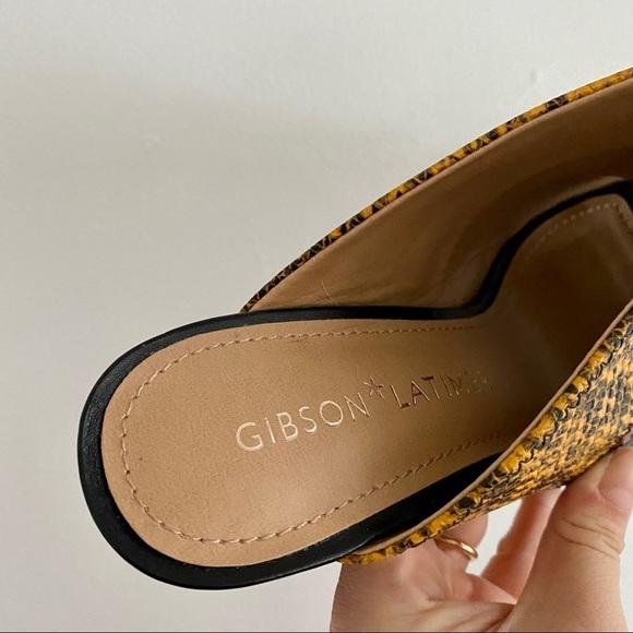 Gibson Latimer Brown Leather Peep Toe Snake Mules - Picture 6 of 8